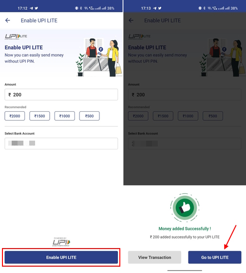 upi లైట్ వాలెట్ భీమ్కి డబ్బు జోడించండి